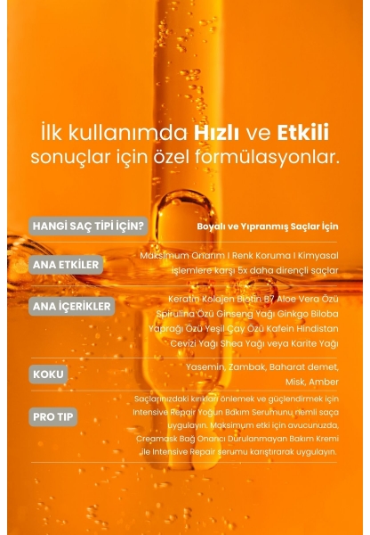 Boyalı Ve Hasar Görmüş Saçlar Için Yoğun Onarıcı Intensive Repair Saç Bakım Serumu 50 ml