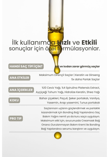 Kabarıklık Karşıtı, Bağ Onarıcı, Güçlendirici Bonding Bağ Yapılandırıcı Saç Bakım Saç Serumu 50 ml