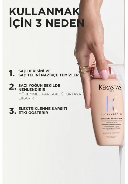 Gloss Absolu Bain Creme Hydra-Glaze Elektriklenmeye Eğilimli Saçlar Için Parlaklık Veren Şampuan 250 ml