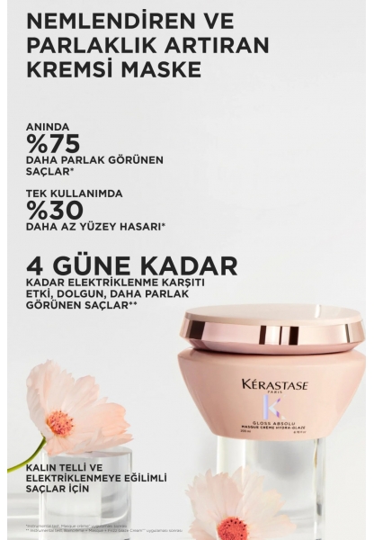 Gloss Absolu Elektriklenmeye Eğilimli Saçlar Için Nemlendiren Ve Parlaklık Arttıran Maske