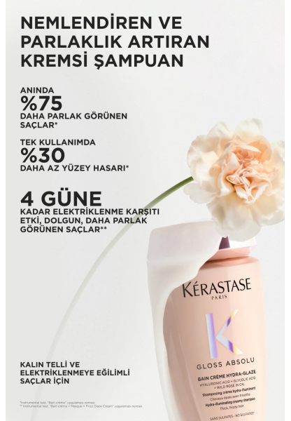 Gloss Absolu Bain Creme Hydra-Glaze Elektriklenmeye Eğilimli Saçlar Için Parlaklık Veren Şampuan 250 ml