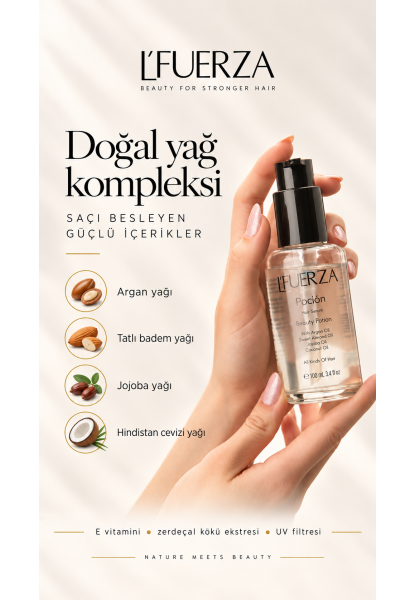 L'FUERZA Pocion Saç Bakım Yağı 50 ml - Parlaklık Ve Onarım Etkili Isı Koruyucu Elektriklenme Karşıtı Serum