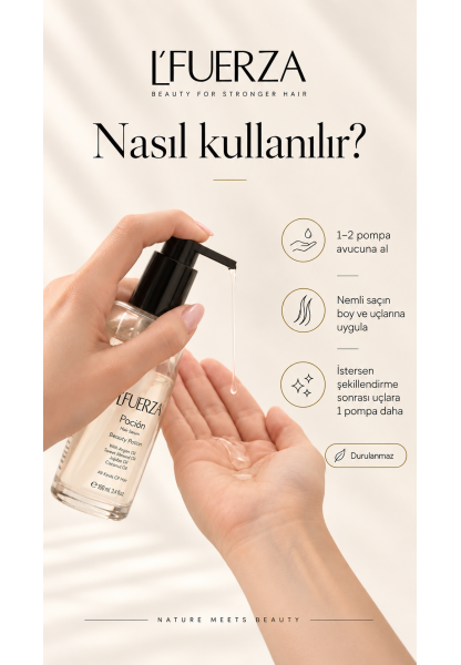L'FUERZA Pocion Saç Bakım Yağı 50 ml - Parlaklık Ve Onarım Etkili Isı Koruyucu Elektriklenme Karşıtı Serum